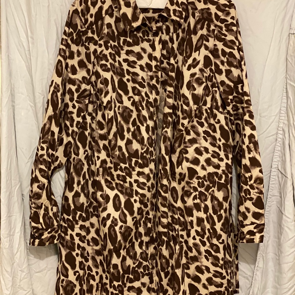 Tunic length leopard print shirt.